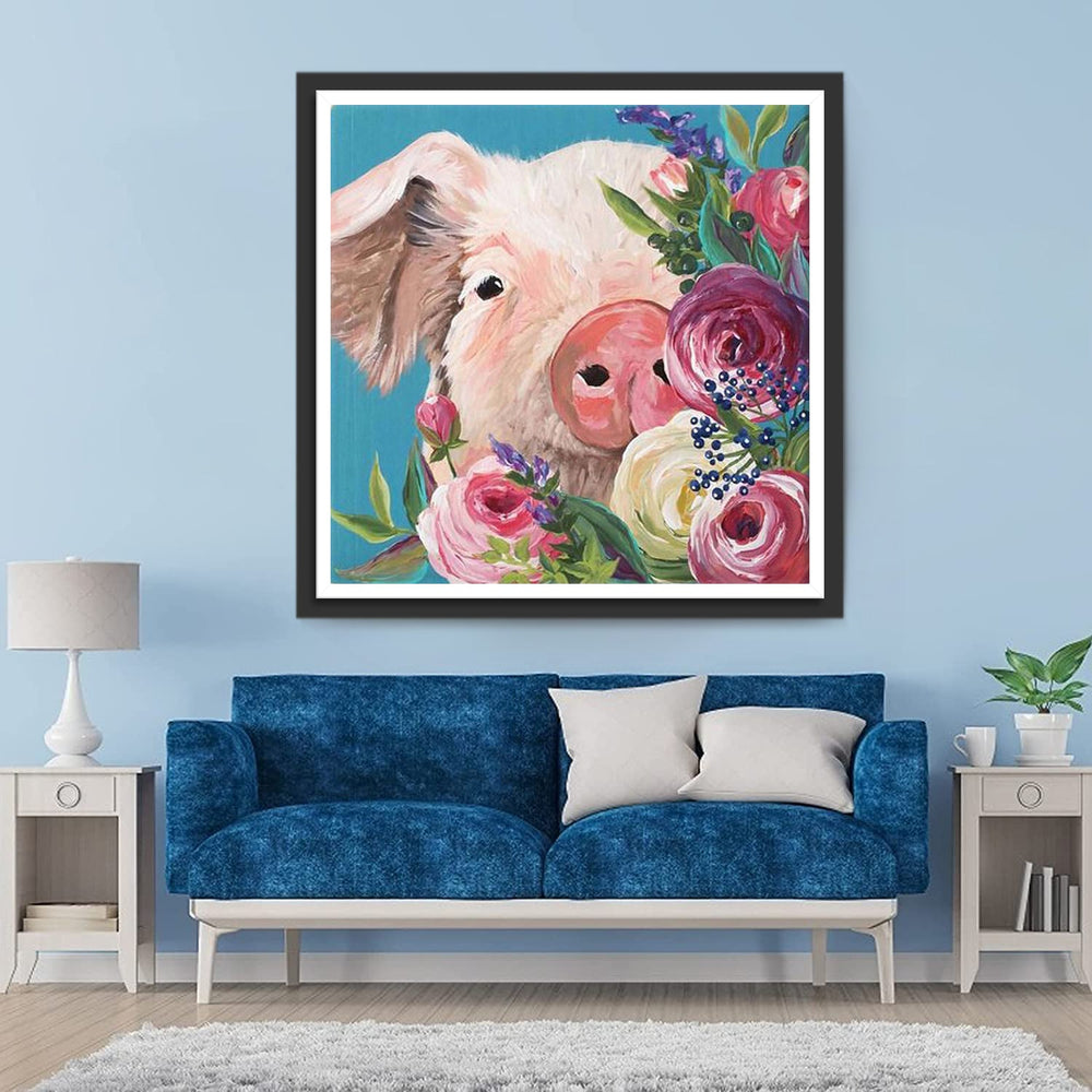 Het Varken achter de Bloemen Diamond Painting