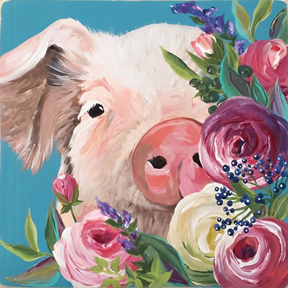 Het Varken achter de Bloemen Diamond Painting