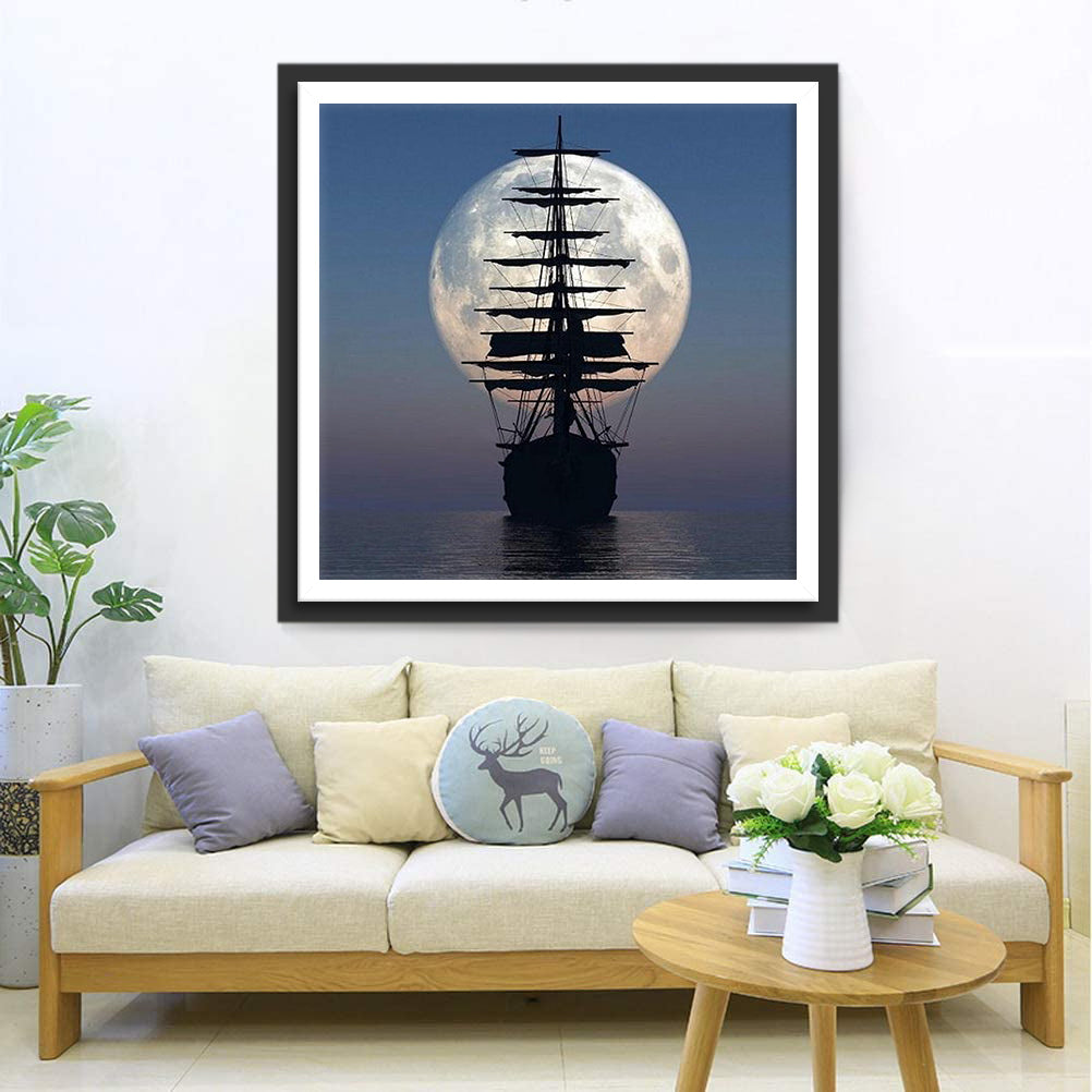 Het Zeilschip voor de Volle Maan Diamond Painting