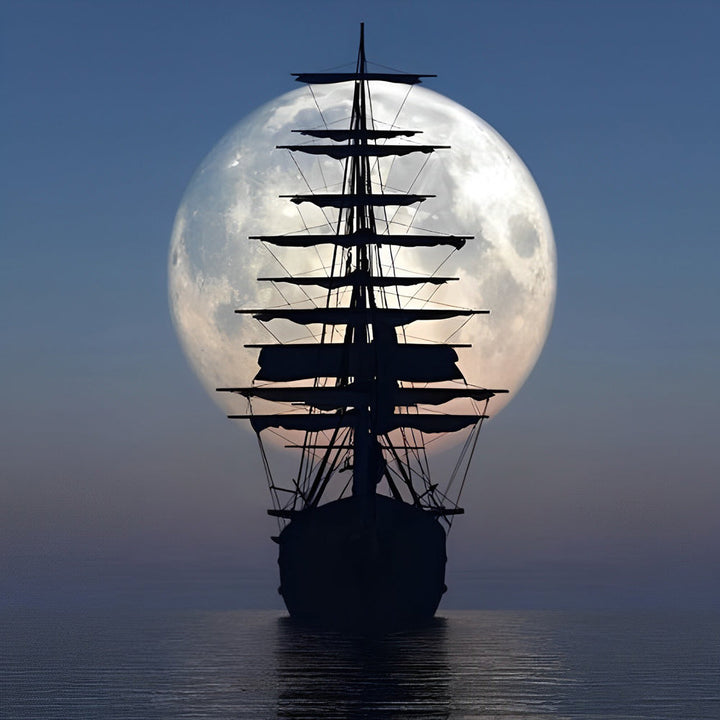Het Zeilschip voor de Volle Maan Diamond Painting
