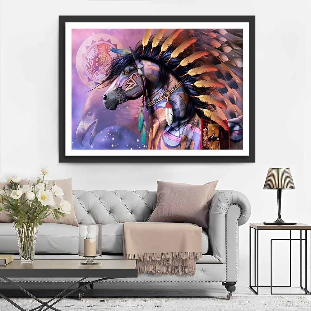 Het Zwarte Paard van de Indiase Vermomming Diamond Painting