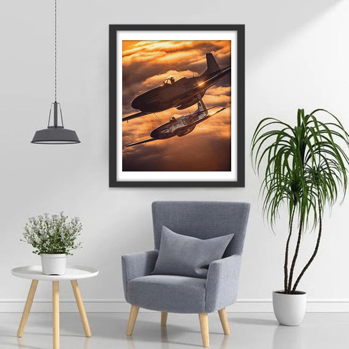 Historische Vliegtuigen in Zonsondergang Diamond Painting