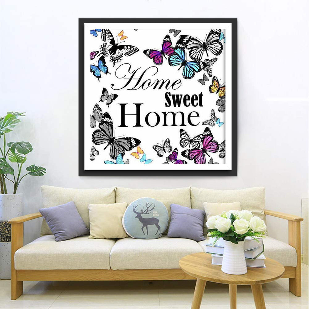 Home Sweet, omringd door Vlinders Diamond Painting