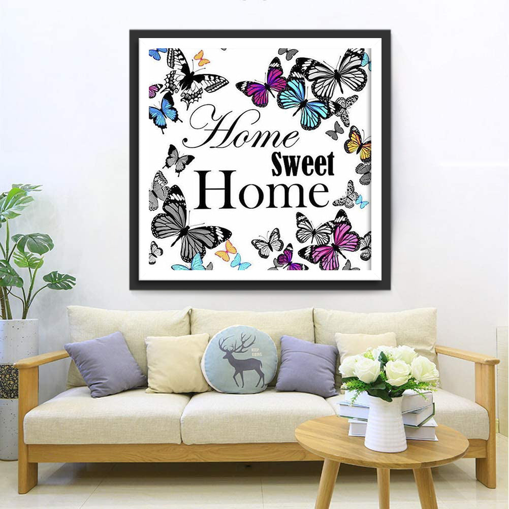 Home Sweet, omringd door Vlinders Diamond Painting