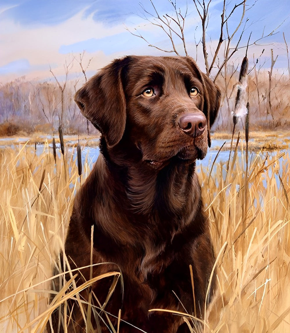 Hond in Droog Gras Diamond Painting