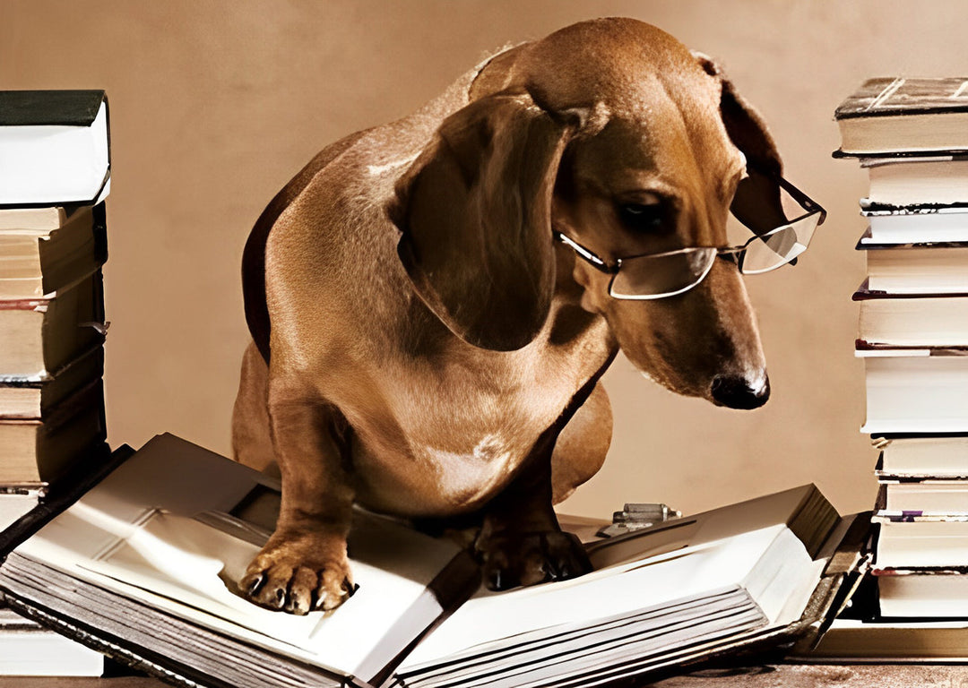 Hond met Bril Leest een Boek Diamond Painting