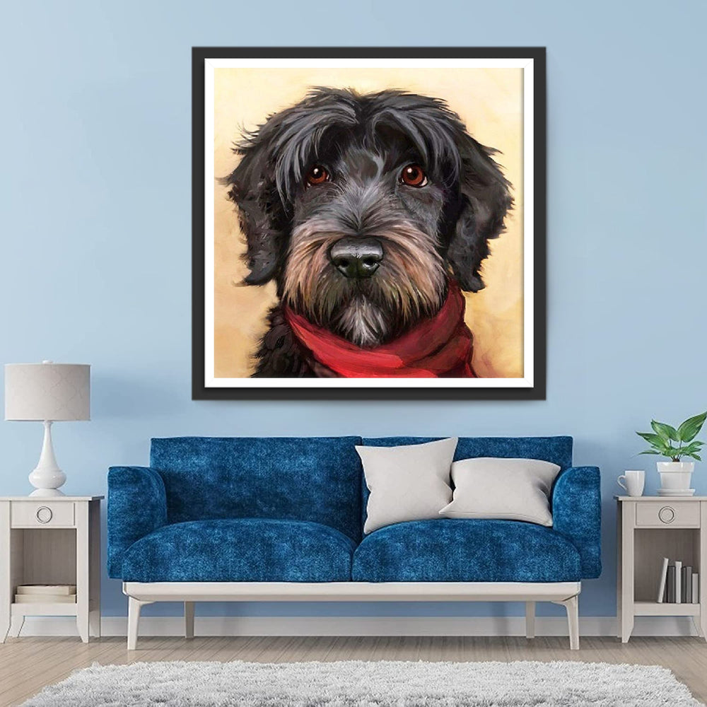 Hond met Rode Sjaal Diamond Painting