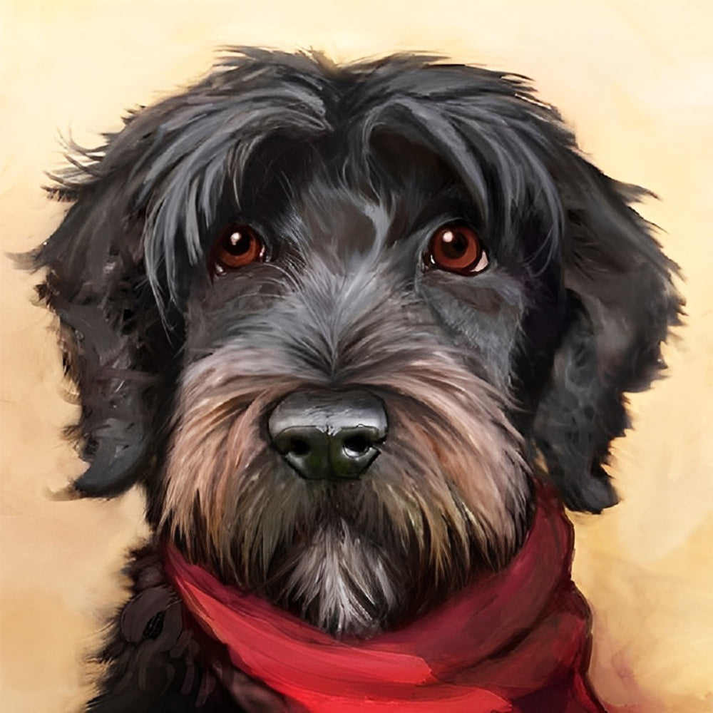 Hond met Rode Sjaal Diamond Painting