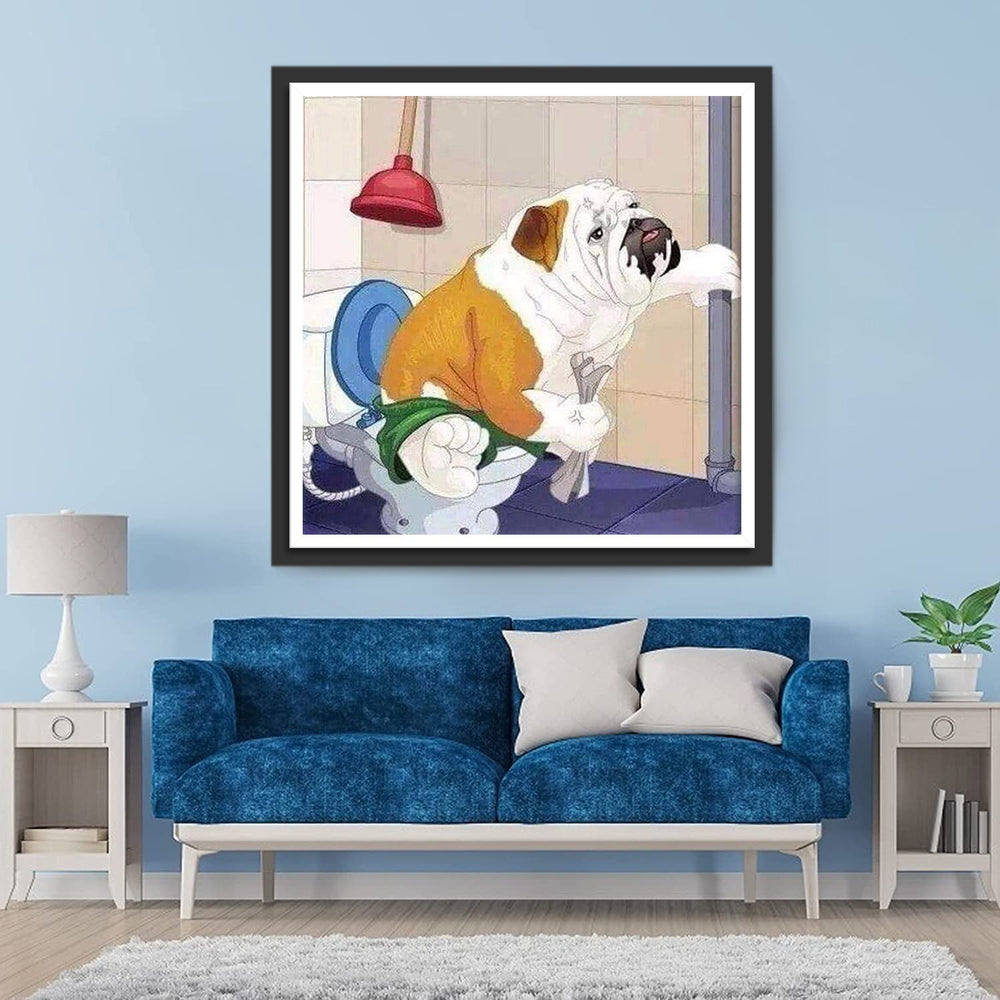 Hond op het Toilet Diamond Painting