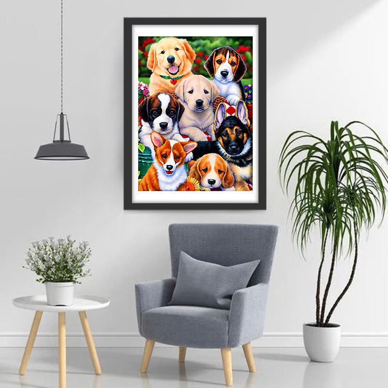 Honden in de Tuin Diamond Painting