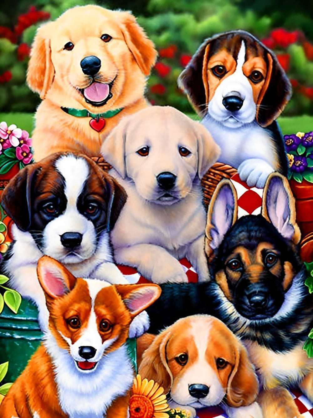 Honden in de Tuin Diamond Painting