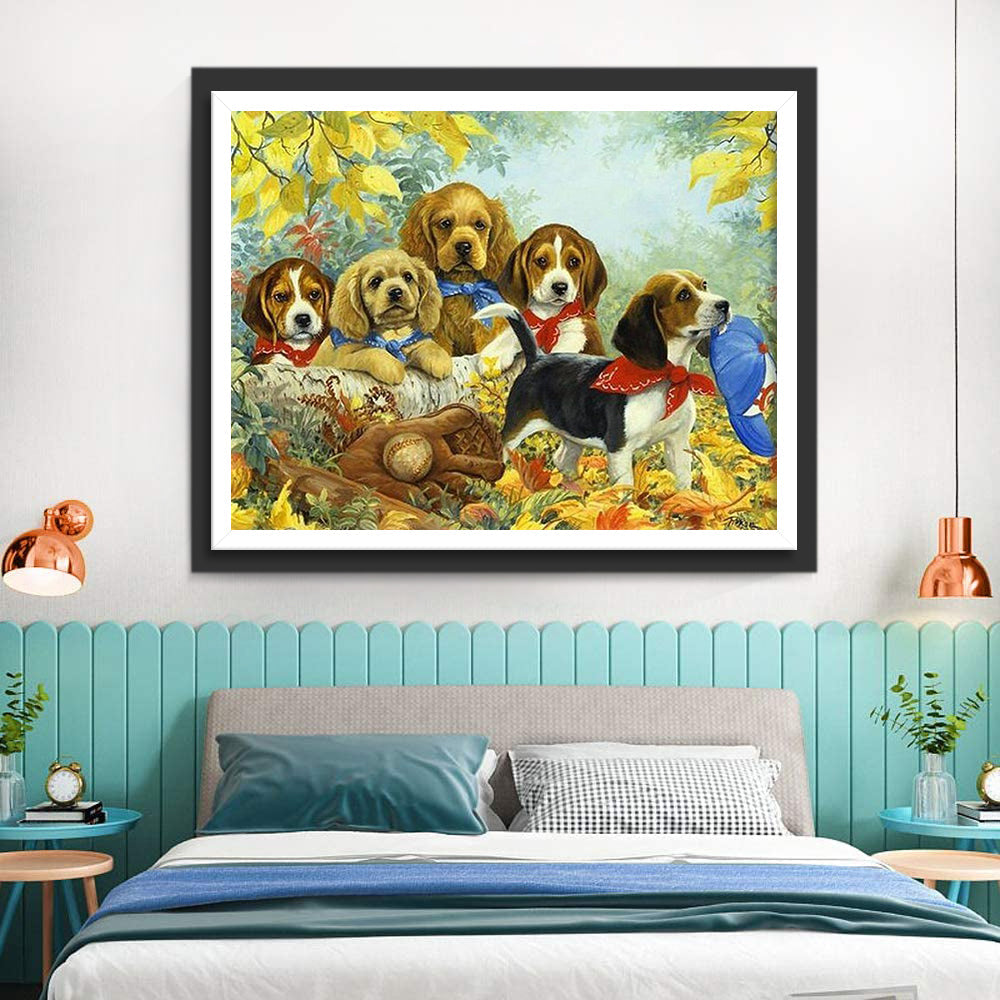 Honden in het Herfstbos Diamond Painting