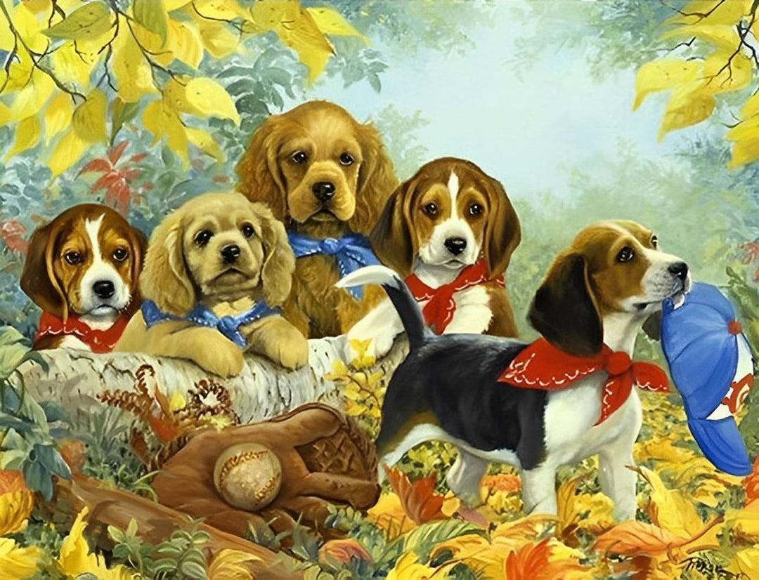 Honden in het Herfstbos Diamond Painting