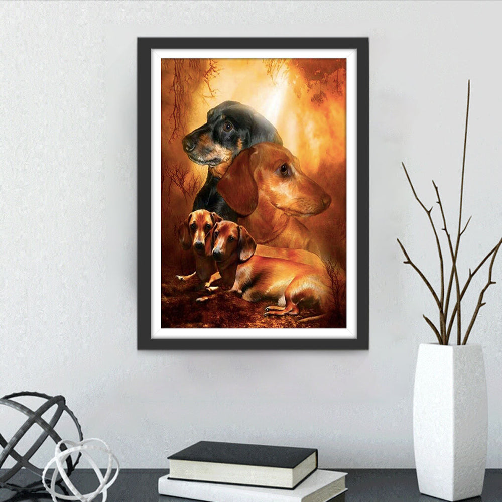 Honden Leunen tegen Elkaar Diamond Painting