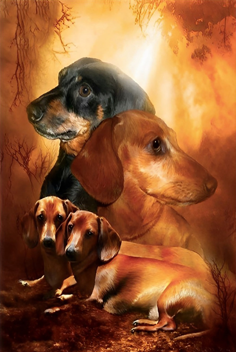 Honden Leunen tegen Elkaar Diamond Painting