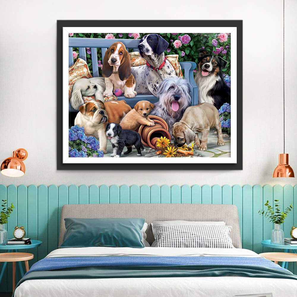 Honden op een Parkbank Diamond Painting