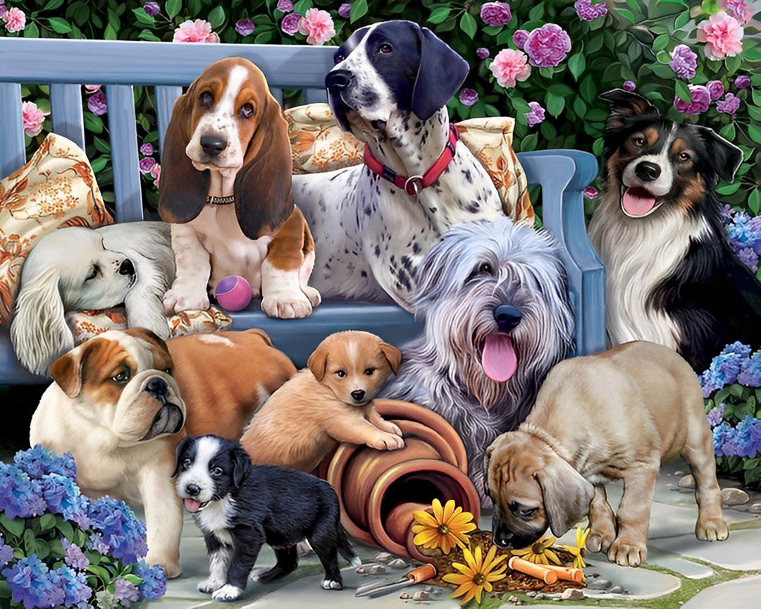 Honden op een Parkbank Diamond Painting