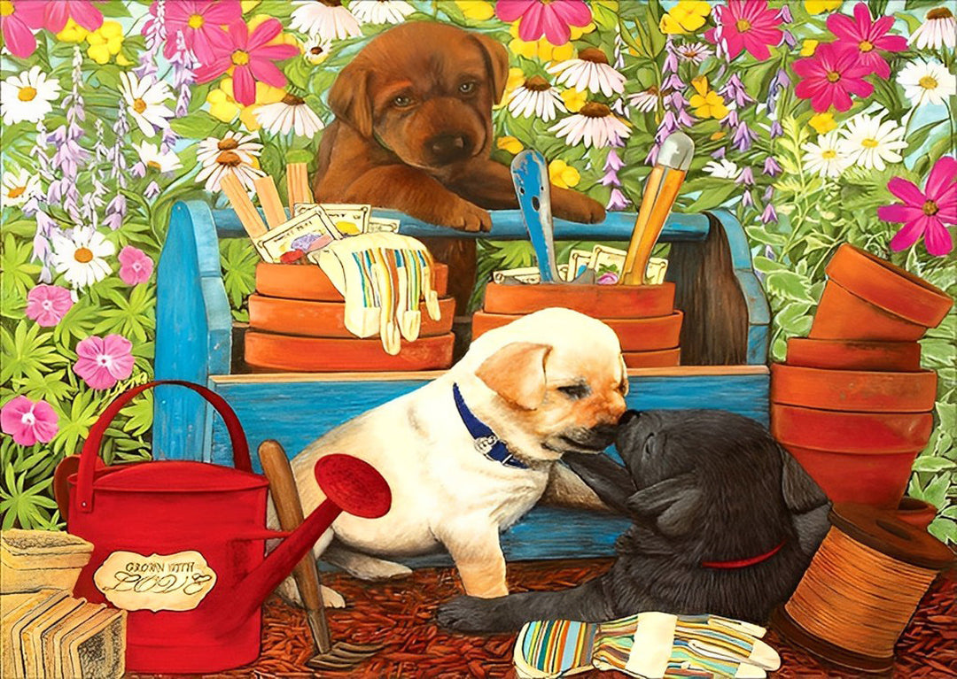 Honden Spelen in de Tuin Diamond Painting