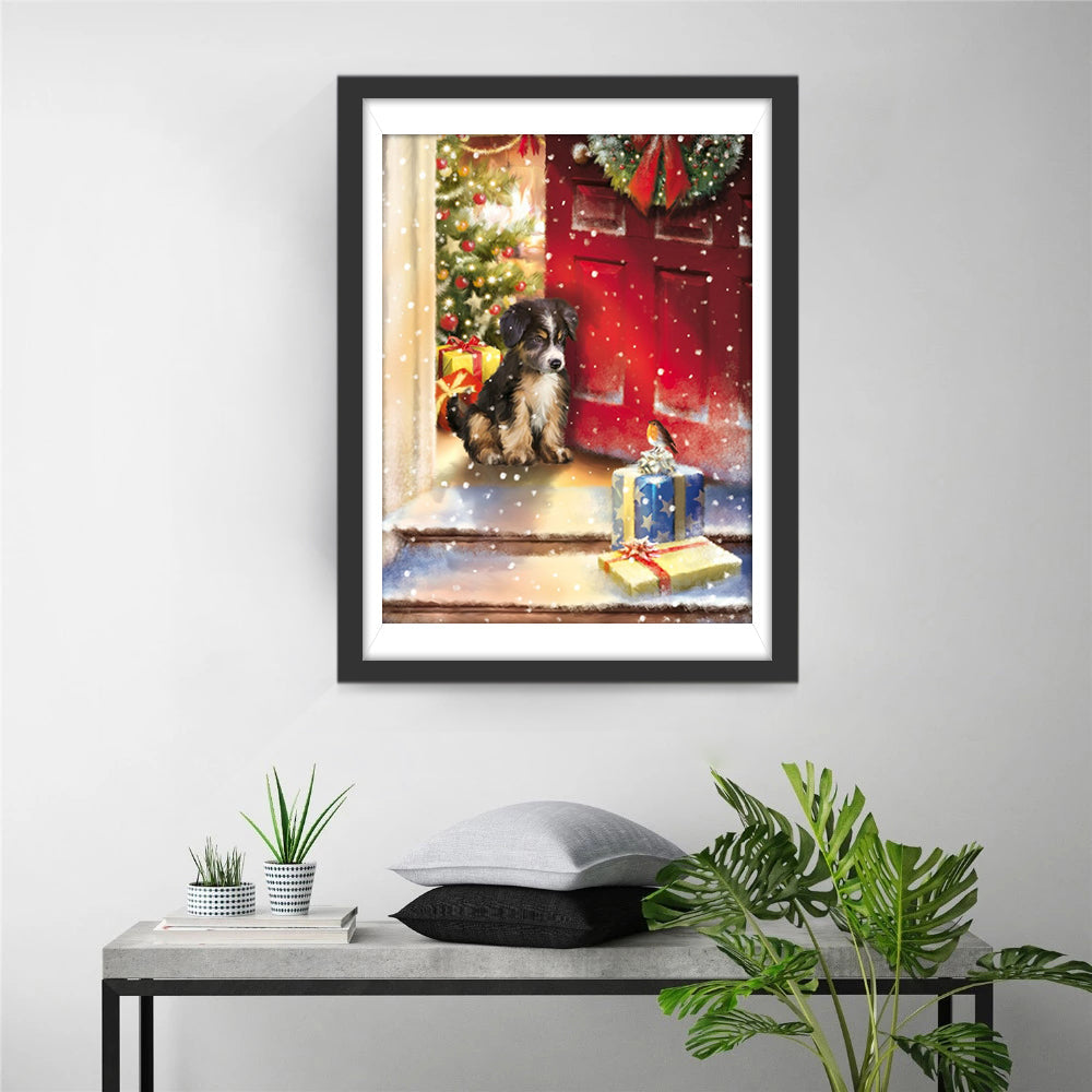 Hondje Bij de Geschenken voor de Deur Diamond Painting