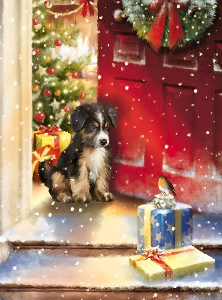 Hondje Bij de Geschenken voor de Deur Diamond Painting