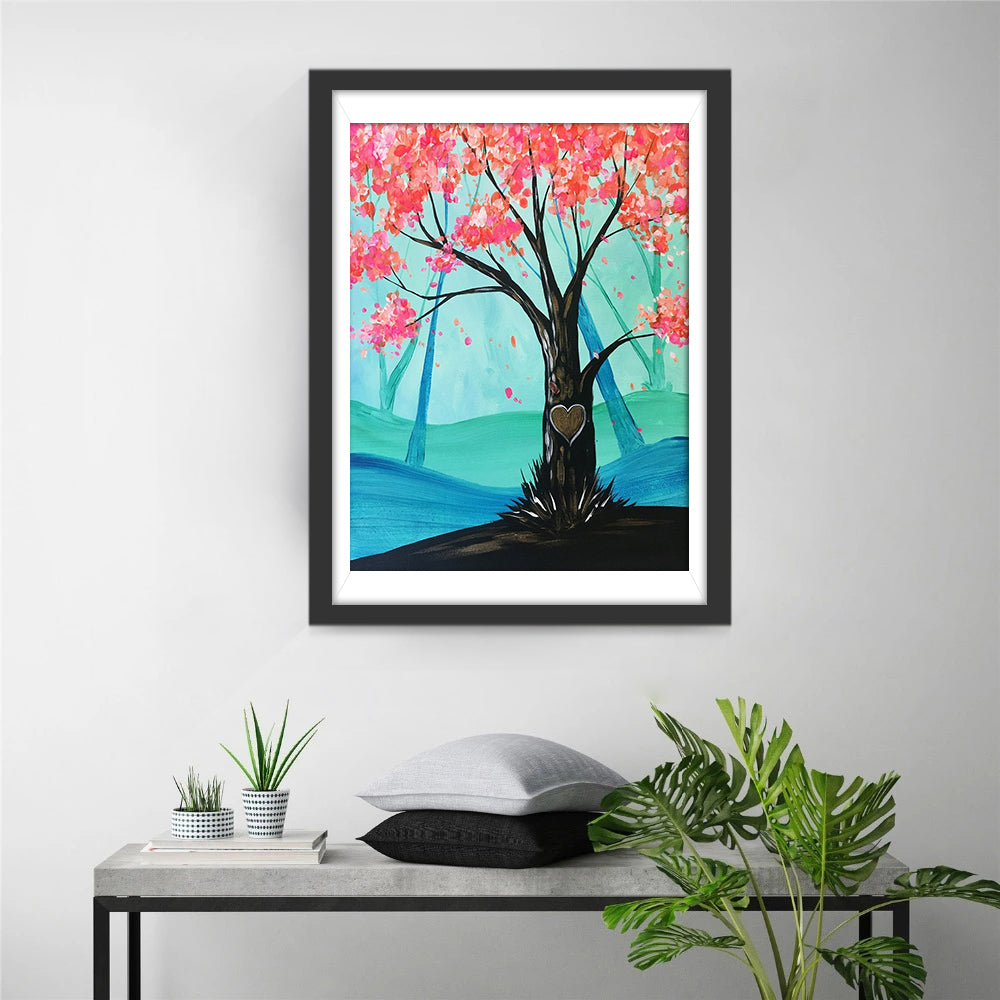 Houd van Boomstronk en Roze Bloemen Diamond Painting