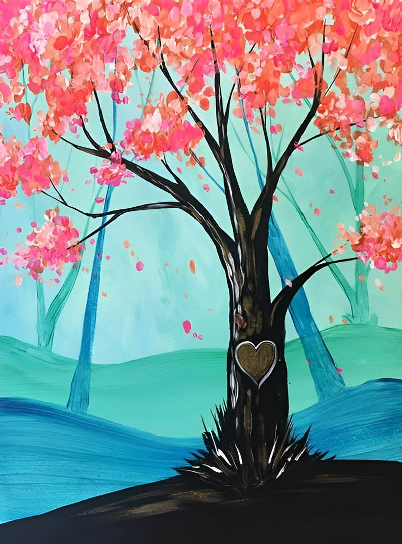 Houd van Boomstronk en Roze Bloemen Diamond Painting