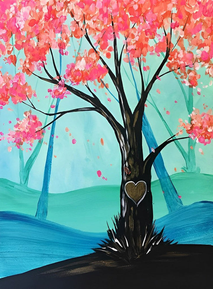 Houd van Boomstronk en Roze Bloemen Diamond Painting