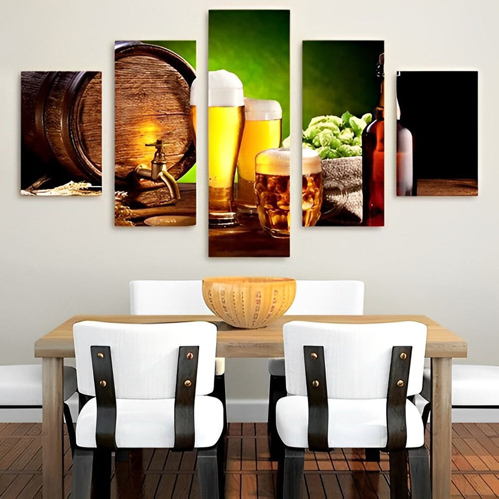 Houten Biervaten, Goudgele Bierglazen en Hoppen 5 Platen Diamond Painting