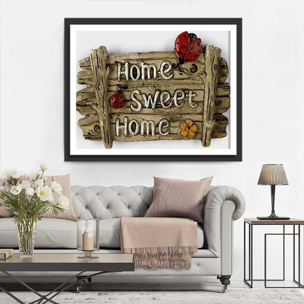 Houten Bord met Lieveheersbeestjes en Bloemen Diamond Painting
