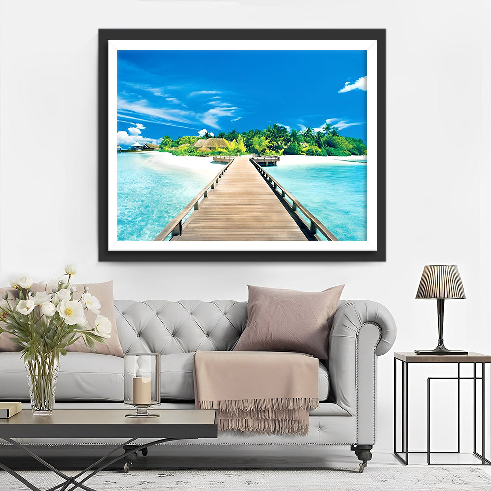 Houten Pad naar de Verre Eilanden in de Kalme Zee Diamond Painting