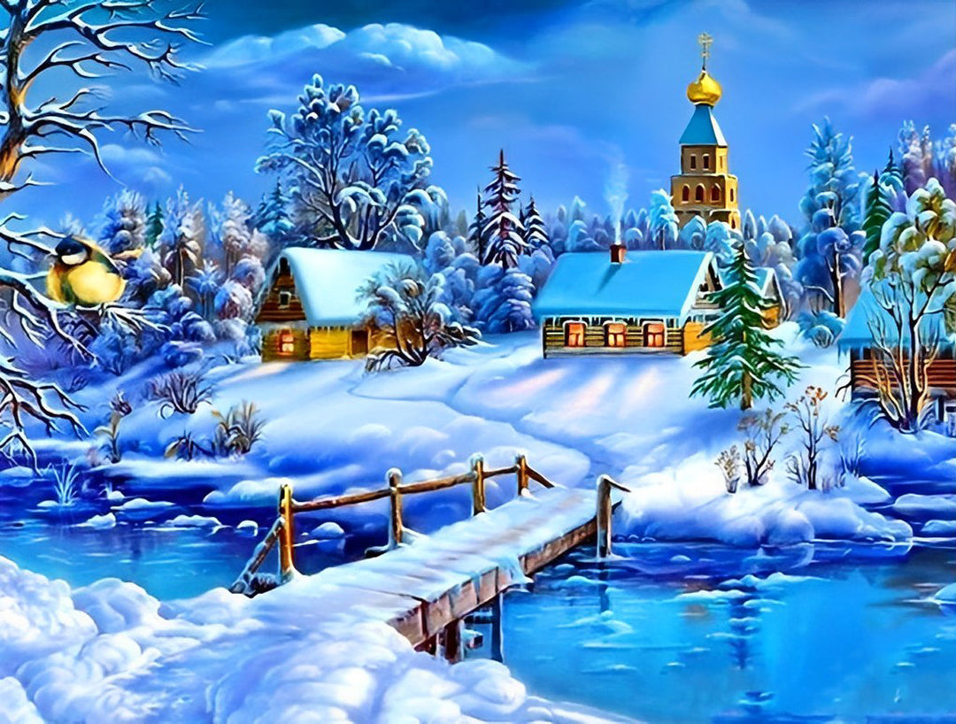 Huizen in de Sneeuw Diamond Painting