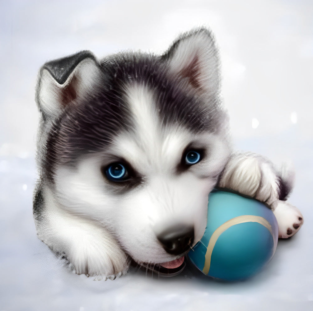 Husky Speelt met de Bal Diamond Painting