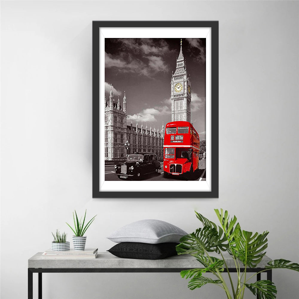 Iconische Big Ben en Rode Dubbeldekker Diamond Painting