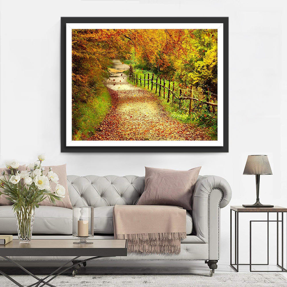 Idyllisch Herfstpad door de Bomen Diamond Painting