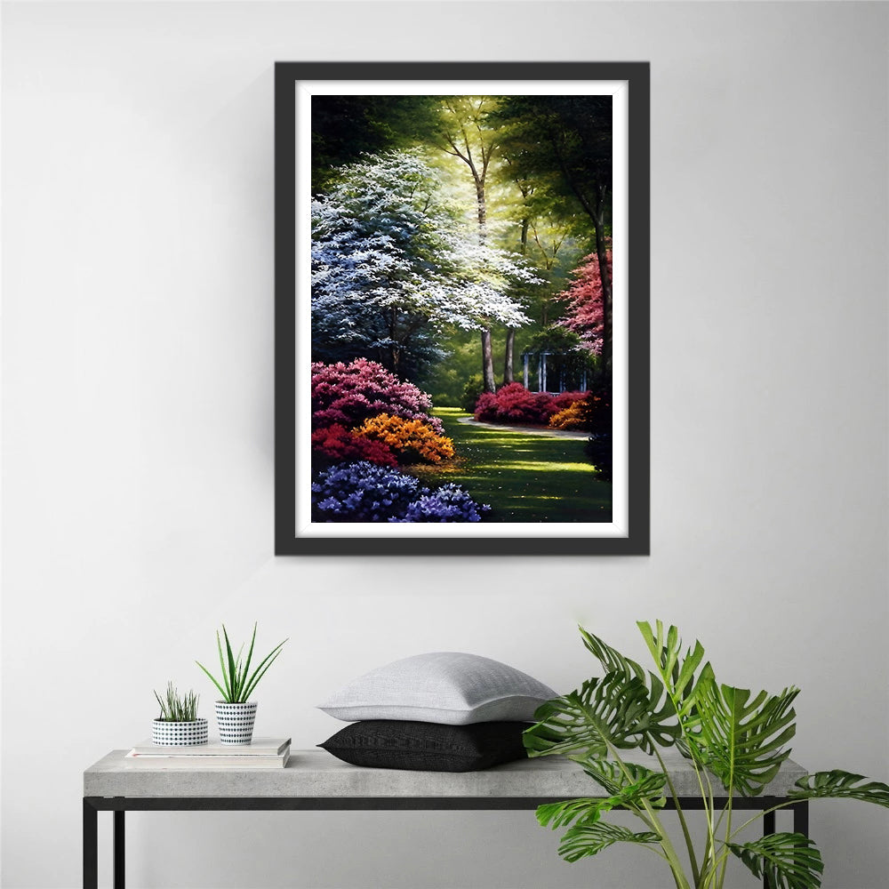 Idyllisch Plaatje van de Bloeiende Tuin Diamond Painting