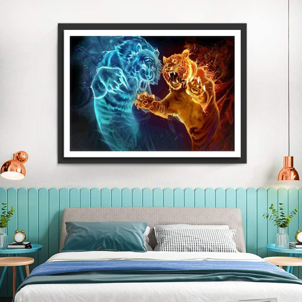 IJs- en Vuurtijgers Vechten Diamond Painting
