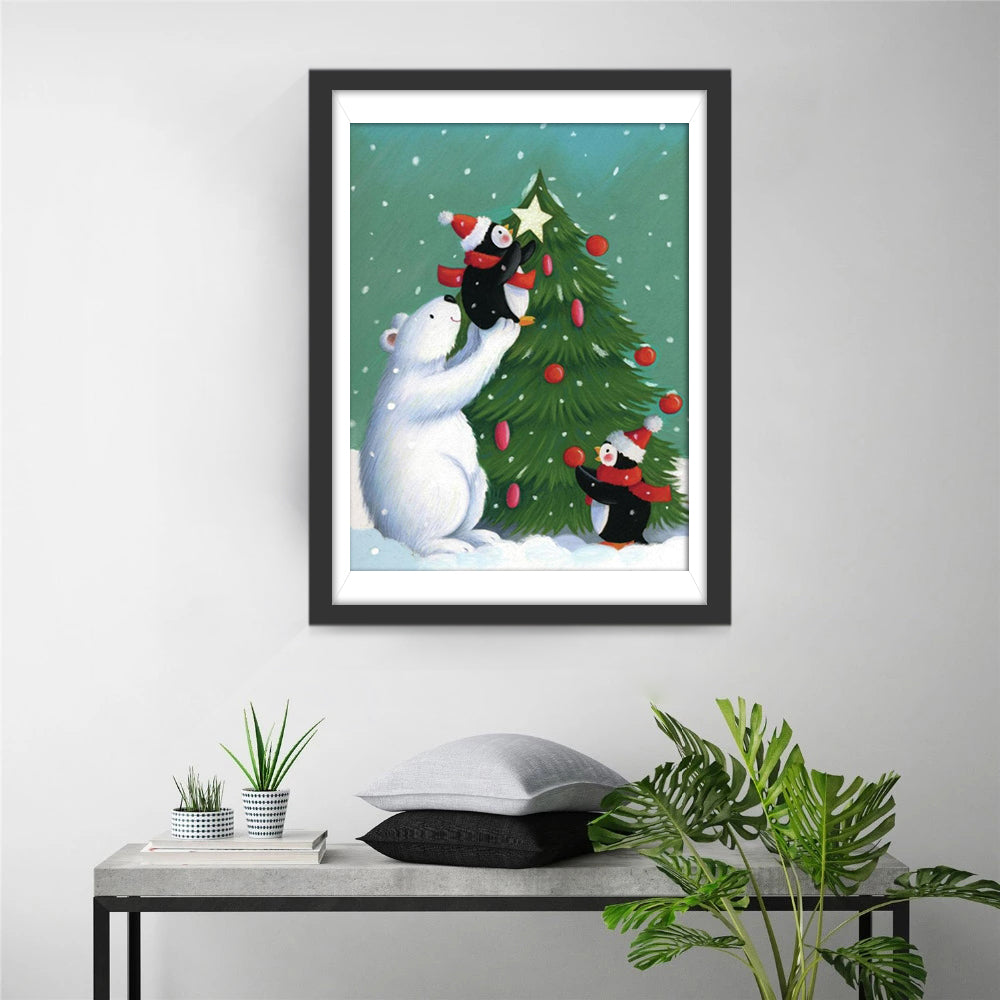 Ijsbeer en Koddige Pinguïns Diamond Painting