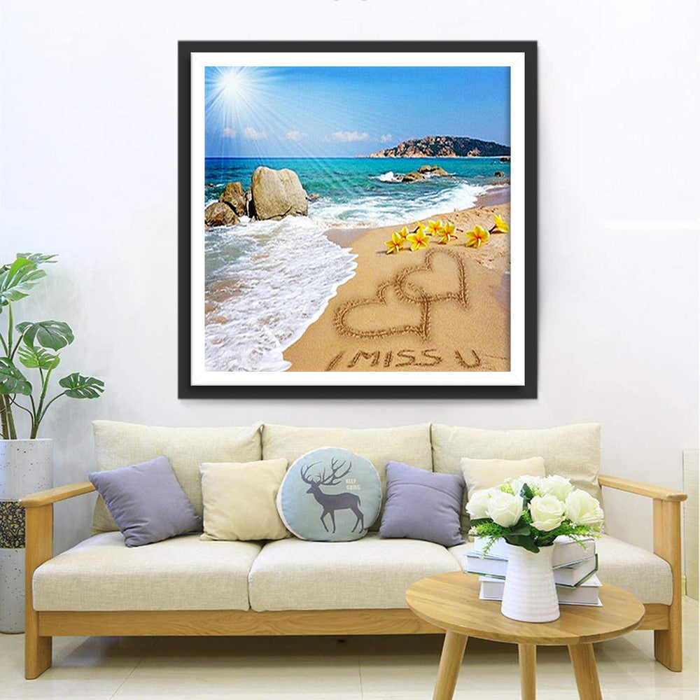 Ik Mis Je op het Strand aan Zee Diamond Painting