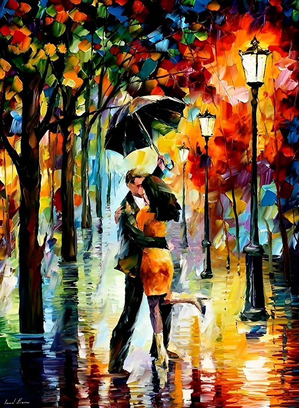 Impressionistische Romantiek in de Regen Diamond Painting