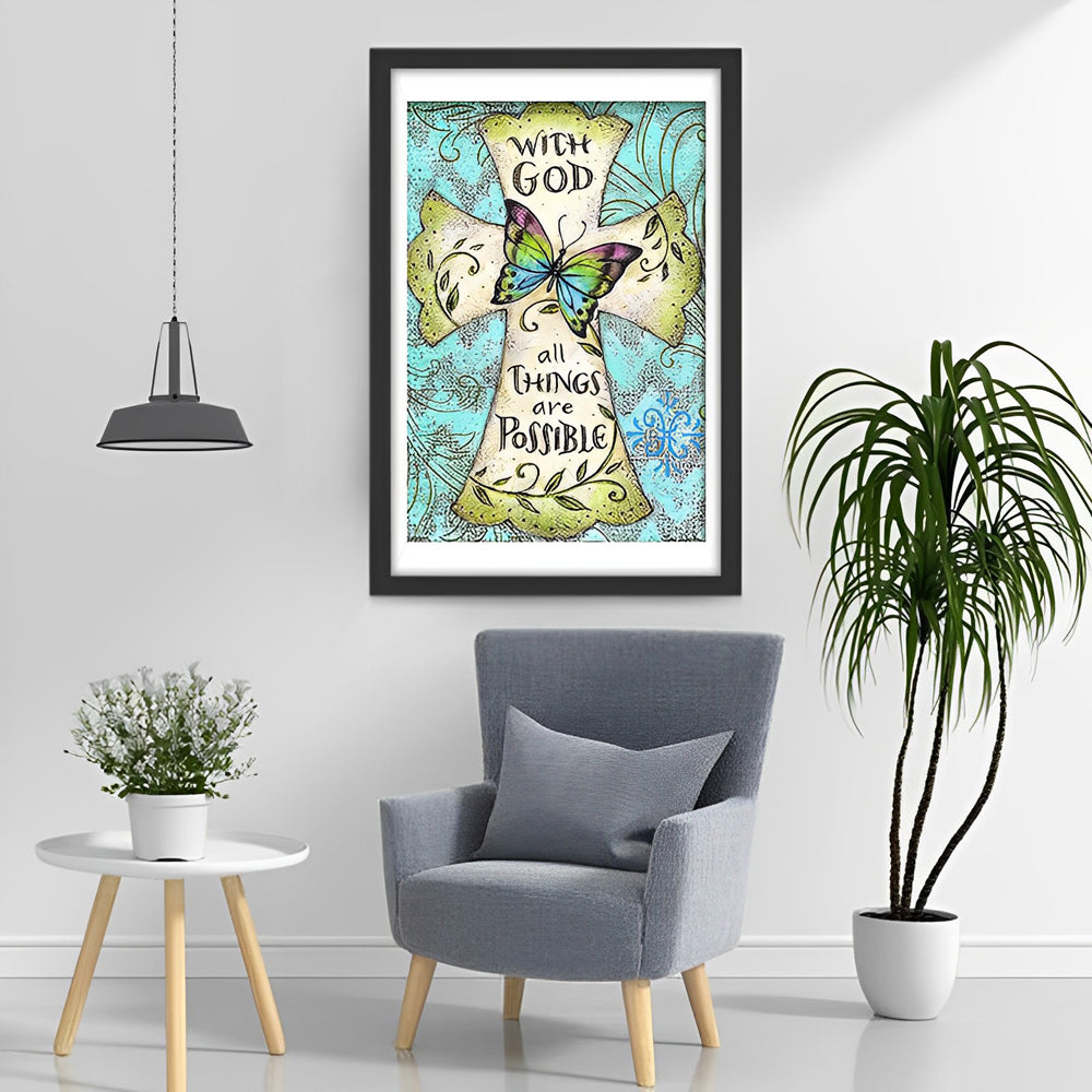 Inspirerend Kruissymbool - God Maakt Alles Mogelijk Diamond Painting