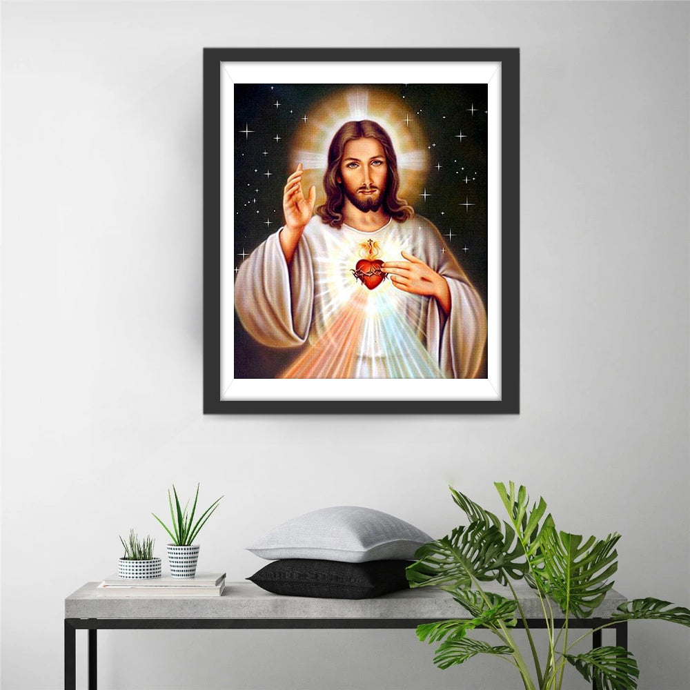 Jezus met Het Heilig Hart in Straling Diamond Painting