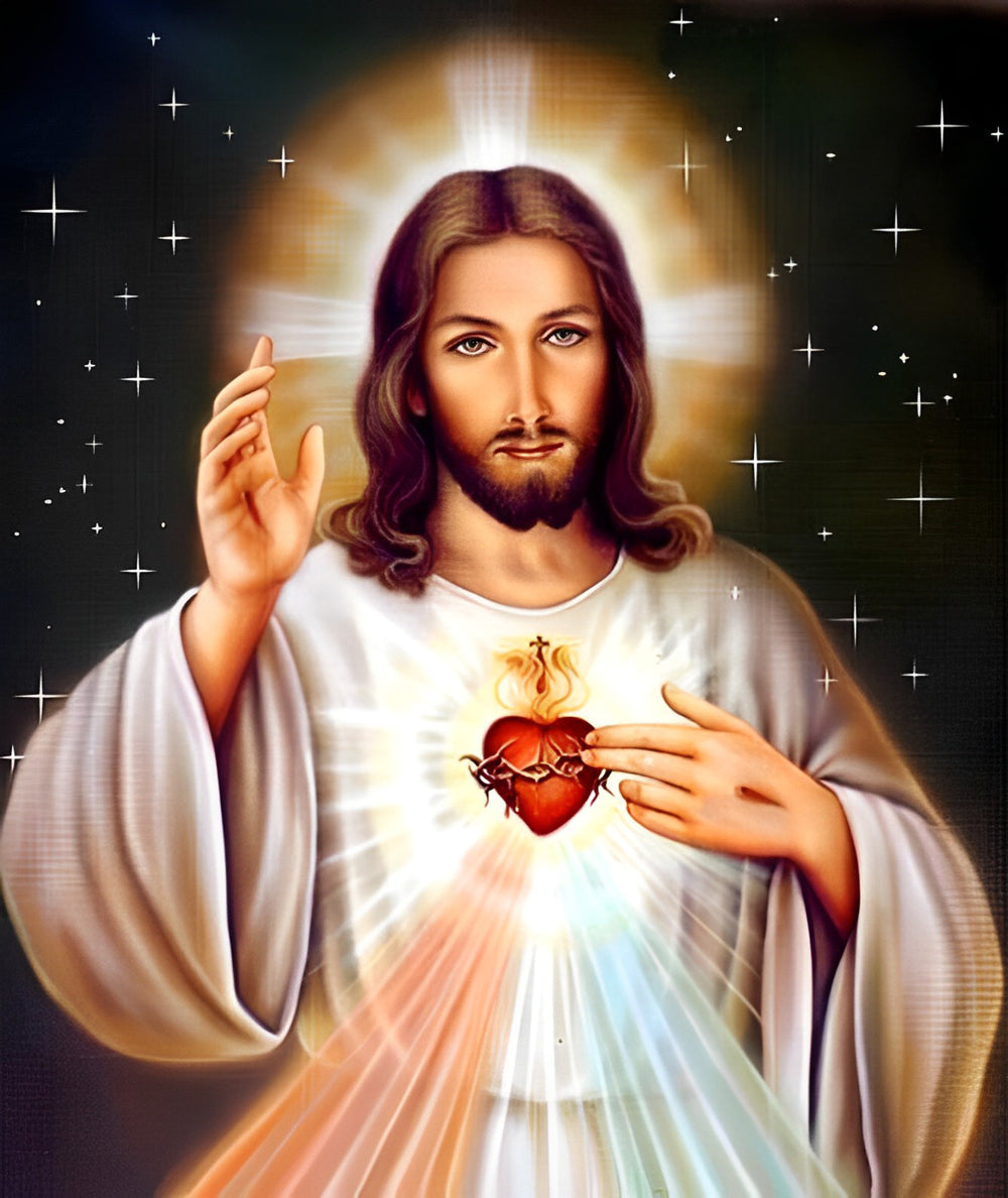 Jezus met Het Heilig Hart in Straling Diamond Painting