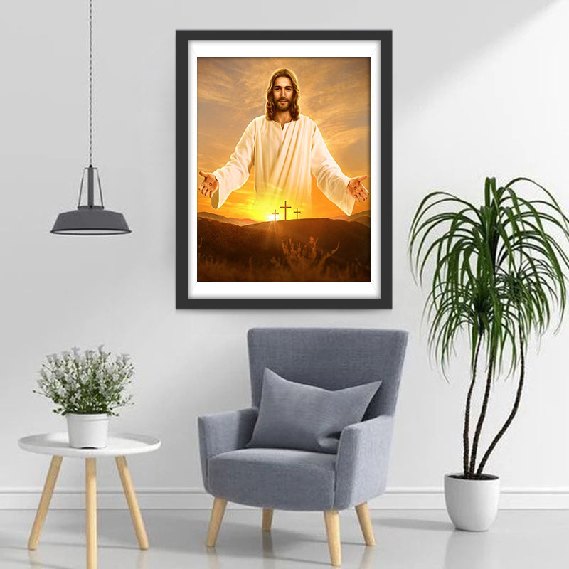 Jezus met Open Armen in de Zonsopgang Diamond Painting
