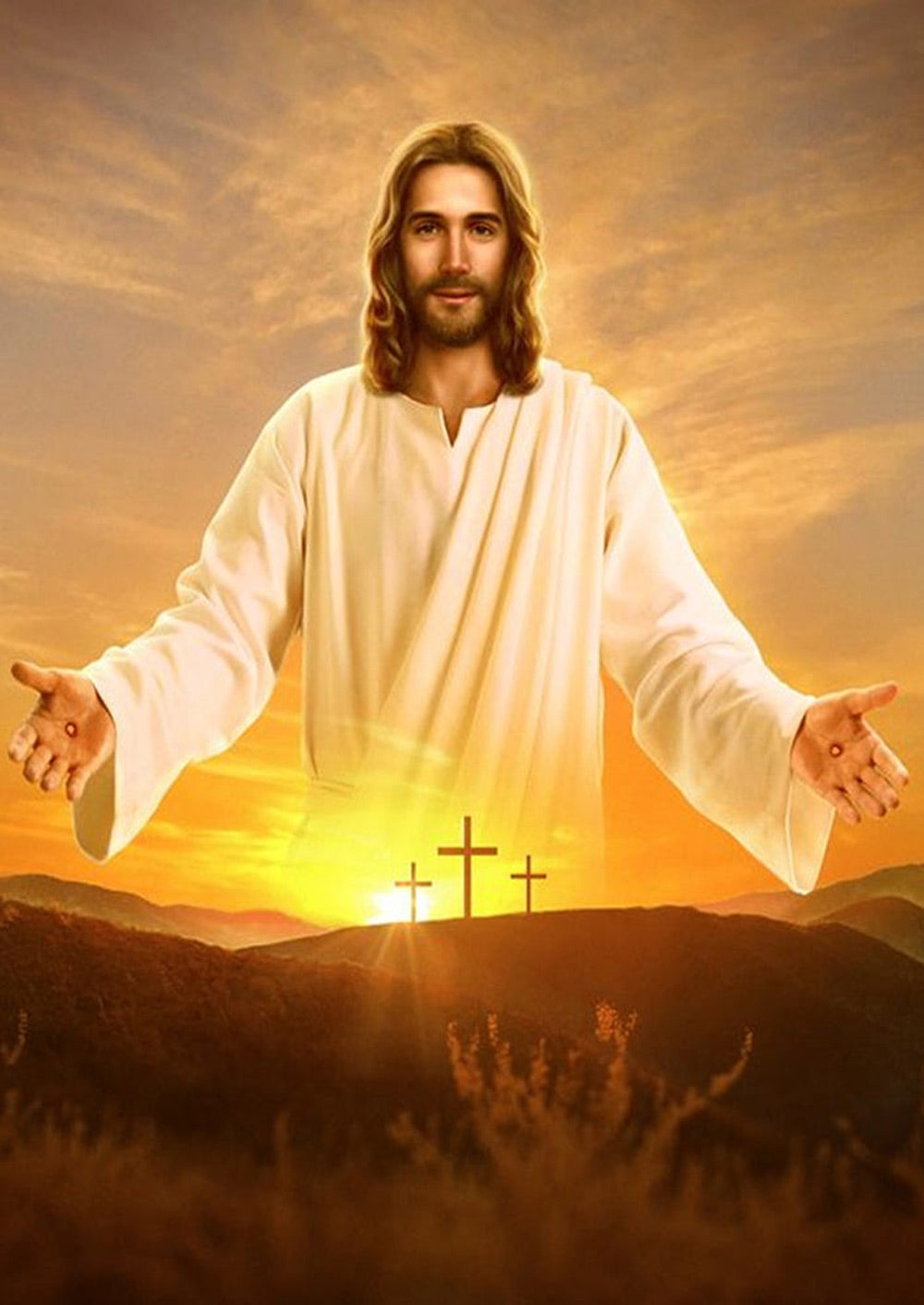 Jezus met Open Armen in de Zonsopgang Diamond Painting
