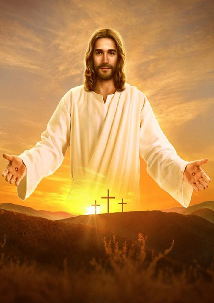 Jezus met Open Armen in de Zonsopgang Diamond Painting