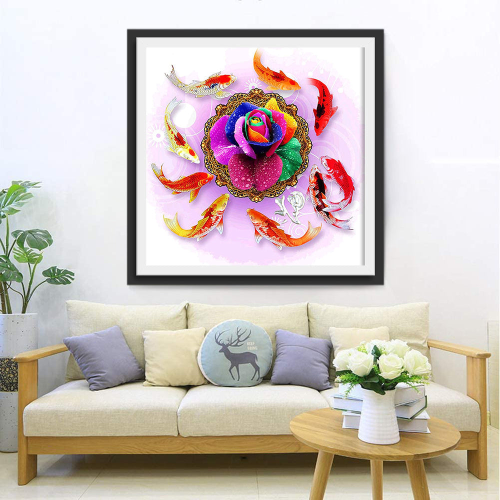 Karper Rond een Zevenkleurige Bloem Diamond Painting