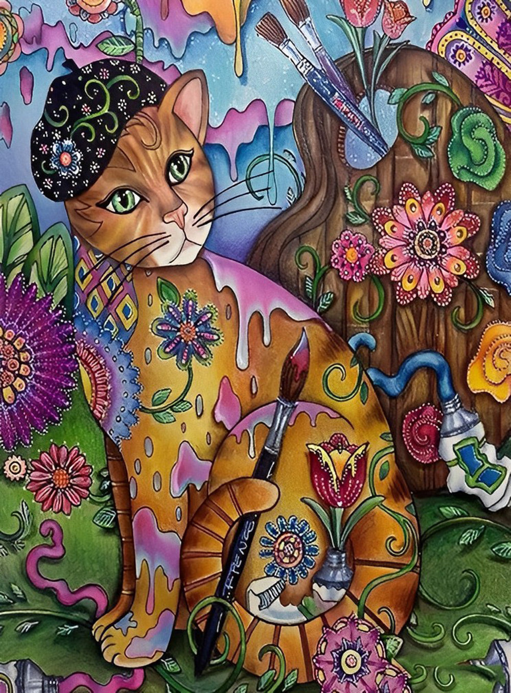 Kat Bedekt met Graffiti Diamond Painting