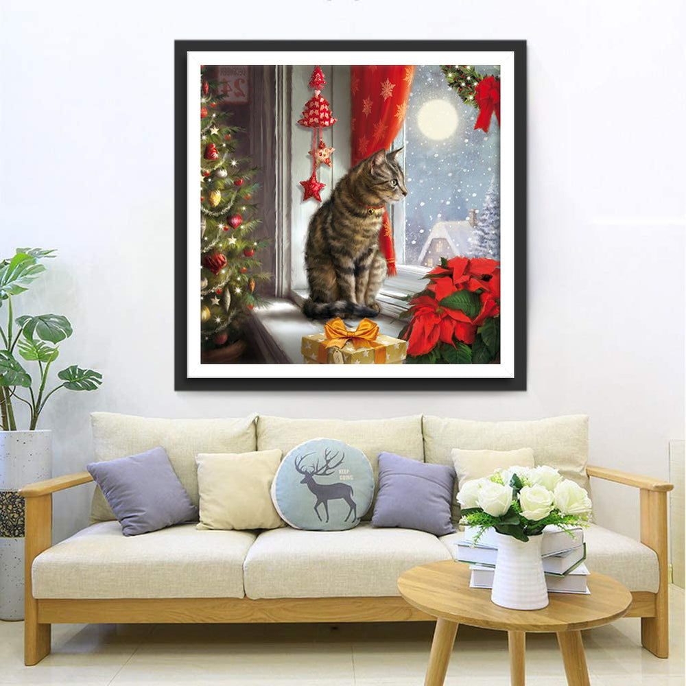 Kat bij Venster Diamond Painting