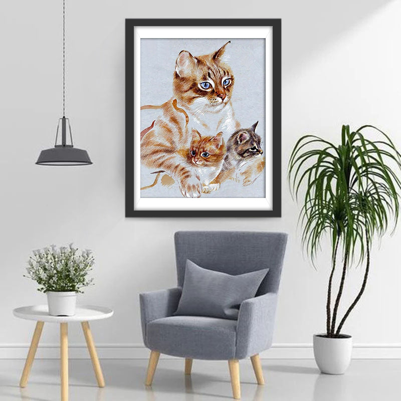 Kat die Twee Kittens Vasthoudt Diamond Painting