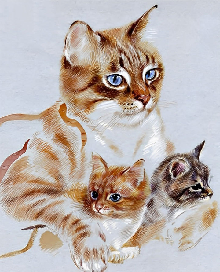 Kat die Twee Kittens Vasthoudt Diamond Painting